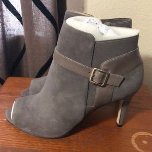 Mark Fisher Gray suede peep toe booties